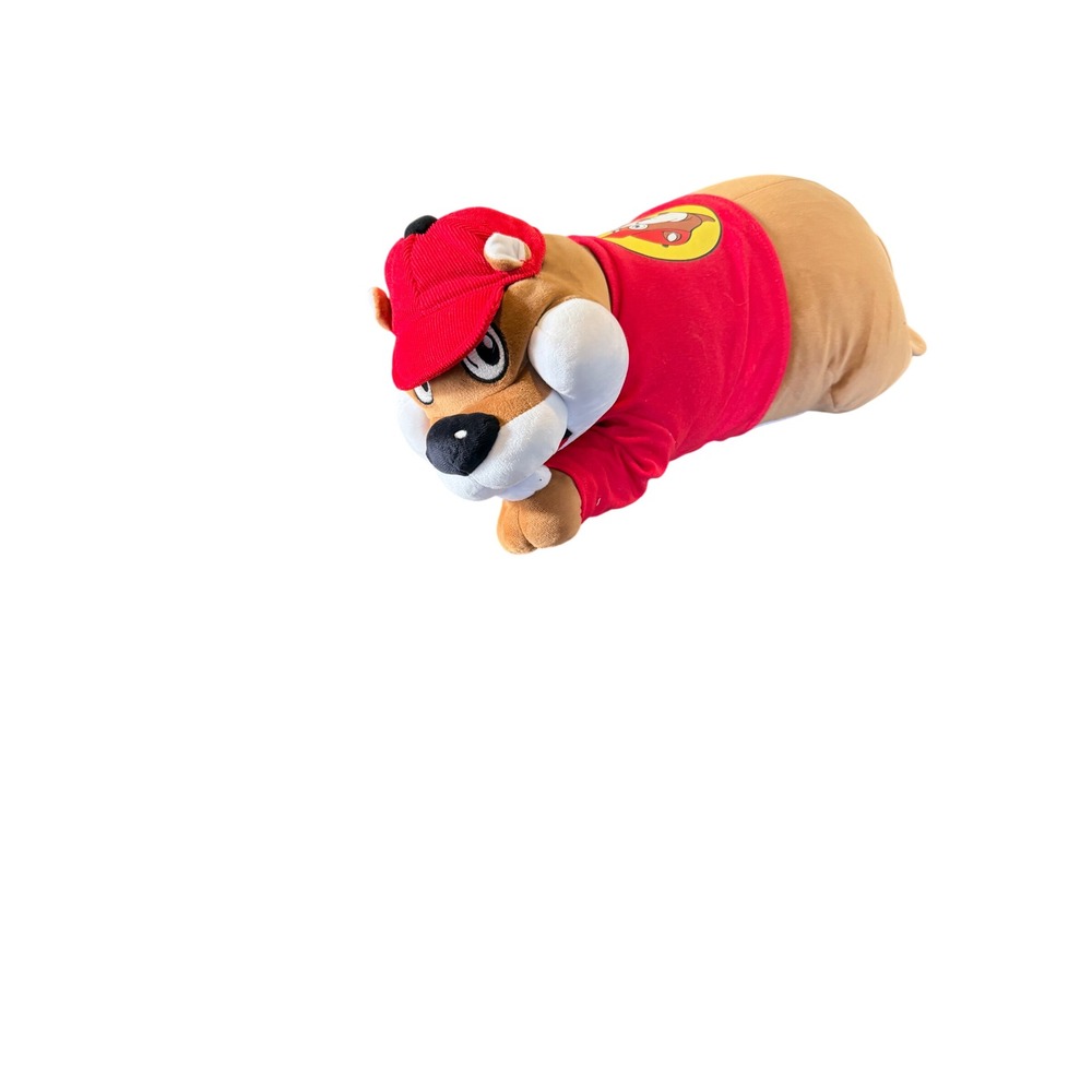 Buc-ee's Plush Beaver Lying Down Stuffed Animal Red Shirt and Hat Mascot Plush